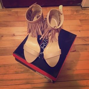 nude fringe strappy heels